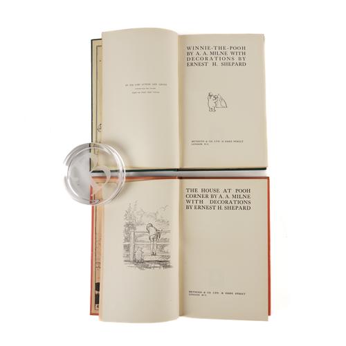 MILNE, A. A. (1882-1956). Winnie-the-Pooh, London, 1926, 8vo, illustrations by E. H. Shepard, original buckram. With The House at Pooh Corner (London, 1928, 8vo, original buckram), without dust-jackets. EXCEPTIONALLY FINE COPIES OF THE FIRST EDITIONS. (2)