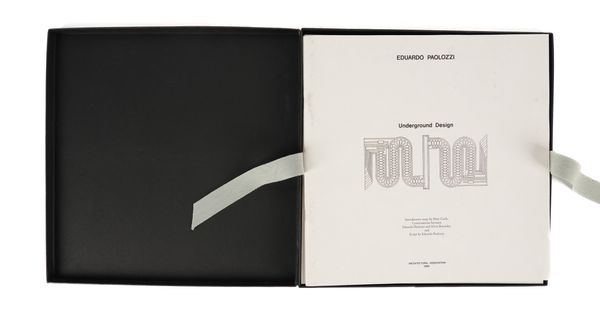 PAOLOZZI, Eduardo (1924-2005, artist). Underground Design, London, 1986, 4to, 18 "thermographic" plates, ORIGINAL COLOURED LITHOGRAPH BY PAOLOZZI SIGNED BY THE ARTIST IN PENCIL, original black cloth box. FIRST EDITION.