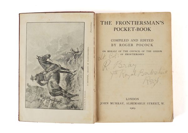 POCOCK, Roger Ashwell (1865-1941, editor), and others. The Frontiersman's Pocket-Book, London, 1909, small square 8vo, frontispiece, 6-pages of "signals" printed in colours, original limp roan gilt (rubbed). FIRST EDITION. RARE.