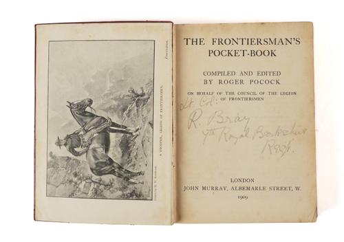 POCOCK, Roger Ashwell (1865-1941, editor), and others. The Frontiersman's Pocket-Book, London, 1909, small square 8vo, frontispiece, 6-pages of "signals" printed in colours, original limp roan gilt (rubbed). FIRST EDITION. RARE.