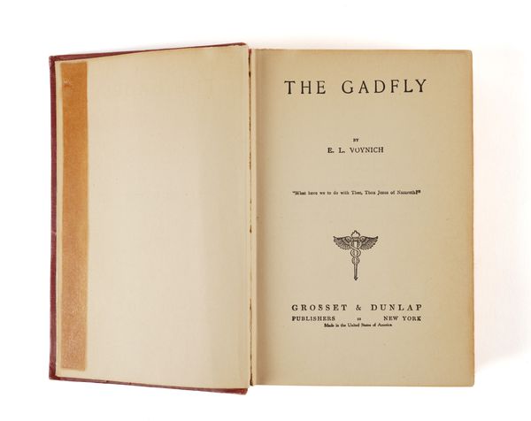 VOYNICH, Ethel Lilian (1864-1960). The Gadfly, New York, "Grosset & Dunlap Publishers", [?]1897 [but later, see note below], 8vo, burgundy buckram. PRESENTATION COPY, the front free endpaper inscribed, "Mrs Lionel True's book, 20 Dec. '34. E. L. Voynich."