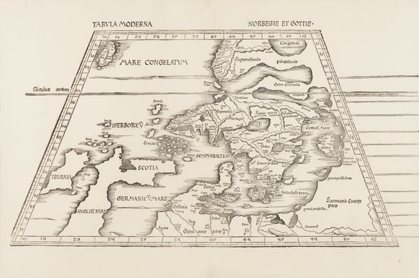 [WALDSEEMULLER, Martin (c.1470-1520)]. Tabula Moderna. Norbegie et Gottie, [Strasbourg, 1520], woodcut map of Scandinavia, 320 x 580mm., framed and glazed. AN EXCEPTIONALLY FINE, BRIGHT COPY. Ginsberg 5.