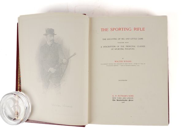 WINANS, Walter (1852-1920). The Sporting Rifle, New York, 1908, 4to, engraved portrait frontispiece, photographed plates, 5 folding diagrams, FINELY BOUND in later full red crushed morocco, slipcase. FIRST EDITION.