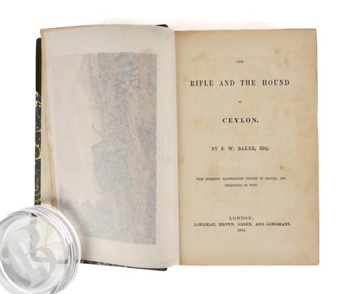 BAKER, Samuel White (1821-93). The Rifle and the Hound in Ceylon, London, 1854, 8vo, 6 coloured lithographed plates, attractively bound in modern green half morocco. FIRST EDITION.