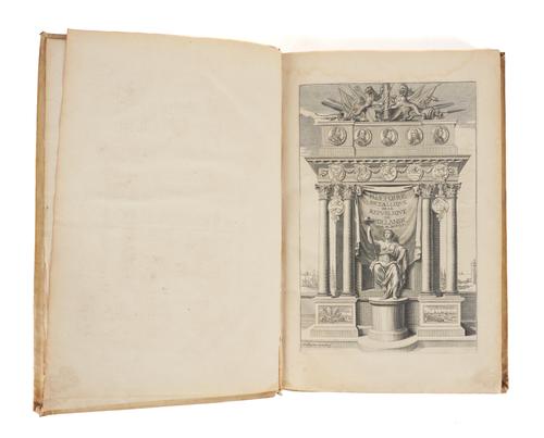 BIZOT, Pierre (1630-96). Histoire Metallique de la Republique de Hollande, Paris, 1686, folio, additional engraved title, initials and illustrations, 12 engraved plates, contemporary vellum. FIRST EDITION of this work on Dutch coins, medals and emblems.