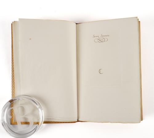 EDWARDS, Cyril (dates unknown). Seven Sonnets, London, 1934, 8vo, text engraved throughout, FINELY BOUND in original tree calf gilt by Birdsall. FIRST EDITION. NUMBER 73 OF 250 COPIES SIGNED BY THE AUTHOR AND CHARLES SIGRIST IN THE COLOPHON.
