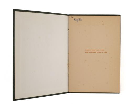 FINLAY, Ian Hamilton (1925-2006). Glasgow Beasts, an a Burd ... Haw, an Inseks, An, Aw, a Fush, [Edinburgh], The Wild Flounder Press, 1962, 8vo, later cloth. Second edition. With an original autograph "concrete poem" on card, [?]signed by Finlay. (2)