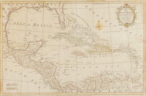 GULF OF MEXICO - Thomas KITCHIN (1718-84). Map of the Gulf of Mexico, the Islands and Countries adjacent. [London: c. 1795]. Hand-coloured engraved map, title within floral cartouche (some light staining), 310 x 480mm., framed and glazed.