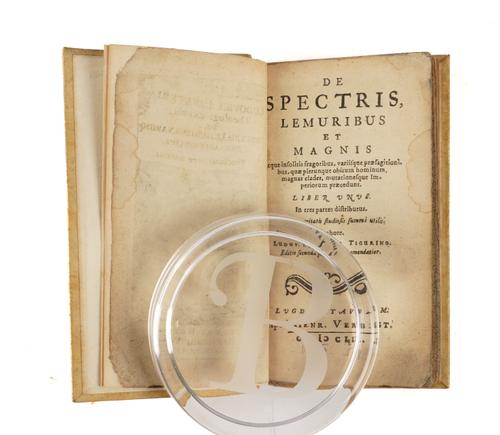 LAVATER, Ludwig (1527-86). De spectris, lemuribus et magnis atque insolitis fragoribus, Leiden, 1659, 12mo, engraved title, contemporary vellum. This influential work on ghosts and demons was first published in German in 1569.