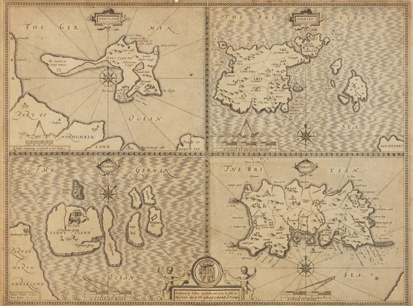 MAPS - John SPEED (1552-1629). Holy Iland ... Garnsey ... Farne ... Jarsey, [London], 1610 [but 1611 or later], engraved map, 380 x 510mm., framed and glazed. With 15 other engraved maps and charts, framed and glazed. (16)