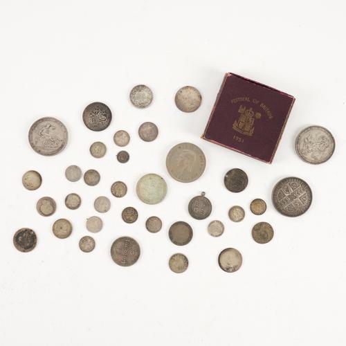 A GROUP OF HANOVERIAN, VICTORIAN AND LATER MOSTLY SILVER COINS