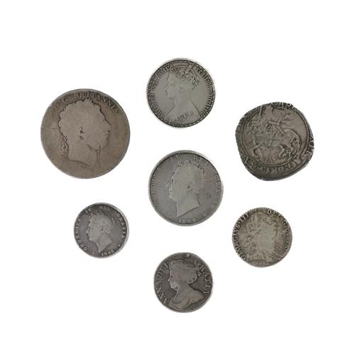 A GROUP OF SEVEN ENGLISH SILVER COINS (7)