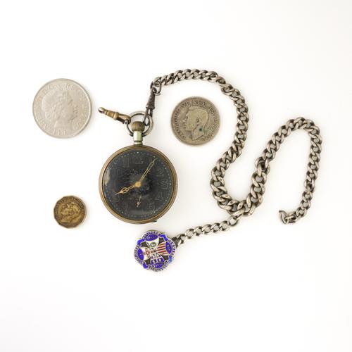 A FIRST WORLD WAR INTEREST SILVER AND ENAMELLED FOB MEDAL AND FIVE FURTHER ITEMS (6)