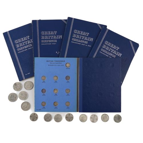 FIVE WHITMAN BLUE FOLDERS OF COINS AND A SMALL QUANTITY OF PRE-1947 COINAGE
