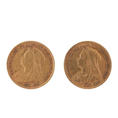 TWO VICTORIA OLD HEAD HALF SOVEREIGNS (2)