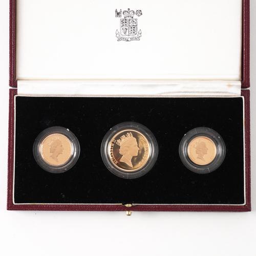 AN ELIZABETH II THREE COIN GOLD PROOF SET