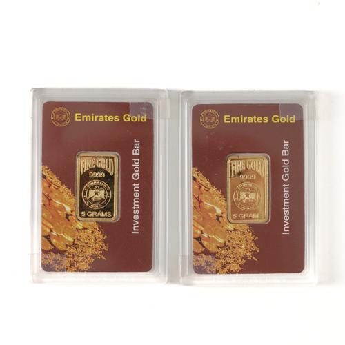 TWO EMIRATES GOLD FIVE GRAM INGOTS