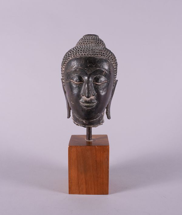 A THAI BRONZE HEAD OF BUDDHA