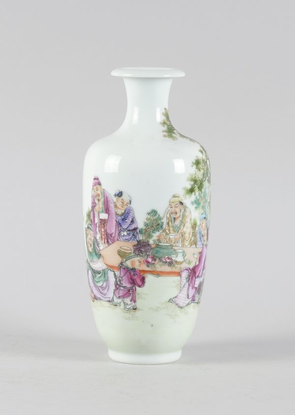 A CHINESE FAMILLE ROSE SLENDER OVOID VASE