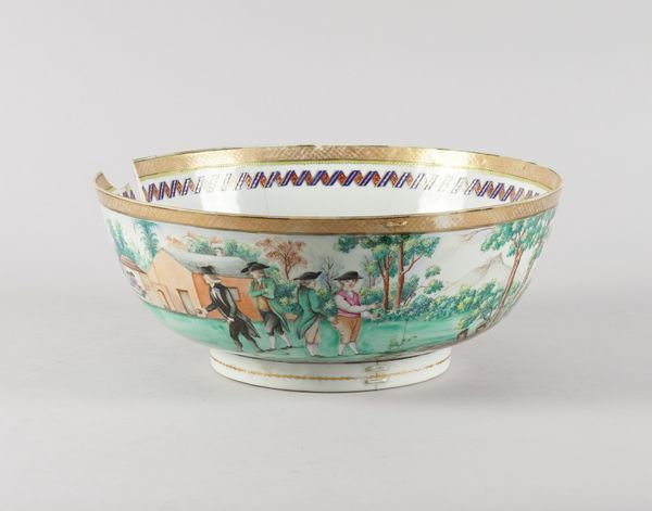 A RARE CHINESE EXPORT EUROPEAN SUBJECT PUNCH BOWL