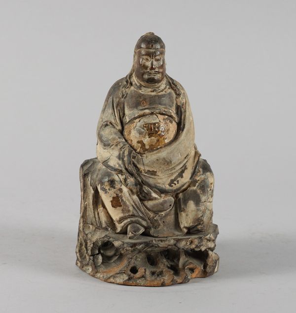 A CHINESE WOOD FIGURE OF ZHEN WU