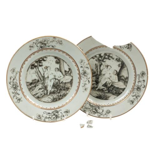 A PAIR OF CHINESE EXPORT MYTHOLOGICAL SUBJECT PLATES (2)