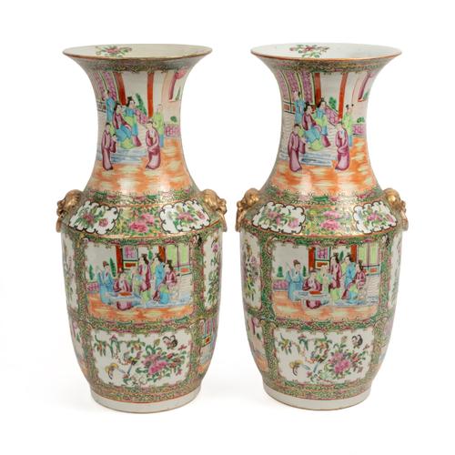 A PAIR OF CANTON FAMILLE-ROSE BALUSTER VASES (2)