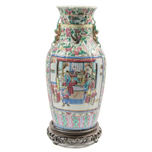 A CANTON FAMILLE-ROSE BALUSTER VASE (2)
