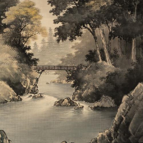 A JAPANESE VELVET SCROLL PAINTING