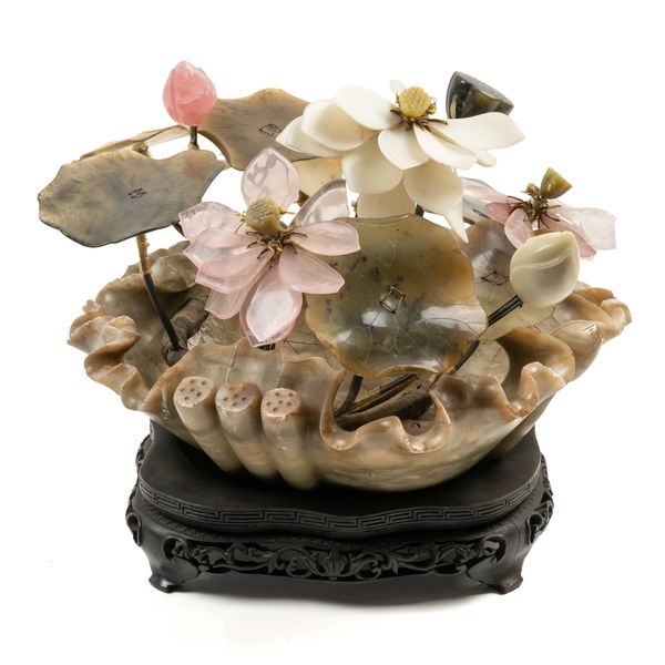A CHINESE HARDSTONE FLOWER GROUP (3)