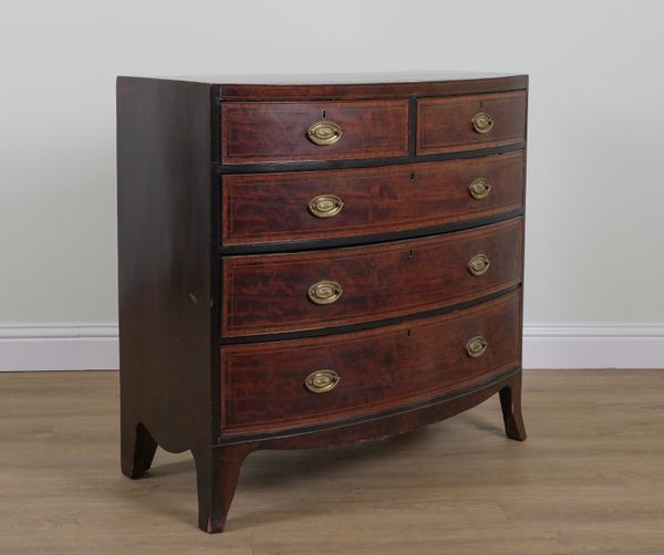 A REGENCY SATINWOOD BANDED MAHOGANY BOWFRONT FIVE DRAWER CHEST