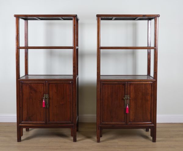 A PAIR OF LATE 19TH CENTURY CHINESE EXPORT HONGMU AND ELM SIDE CABINETS (2)