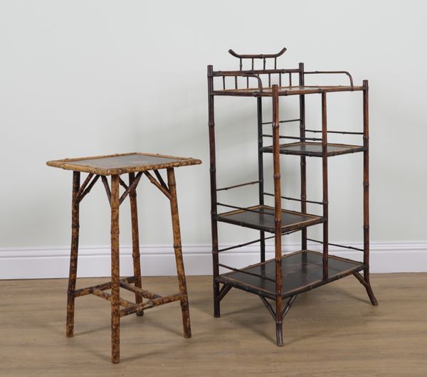 A LATE 19TH CENTURY BAMBOO FOUR TIER ETAGERE (2)