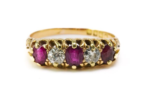 A RUBY AND DIAMOND FIVE STONE RING