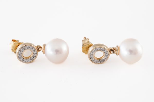 PEARL AND DIAMOND EARRINGS, BOXED