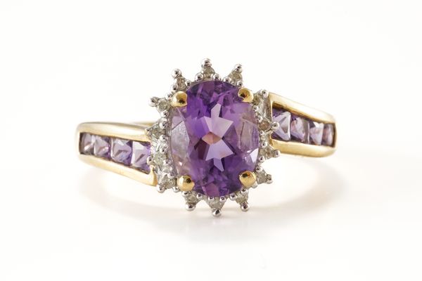 AN AMETHYST AND DIAMOND RING