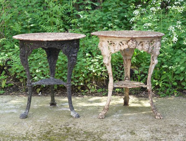 A VICTORIAN WHITE PAINTED CAST IRON CIRCULAR GARDEN TABLE (2)