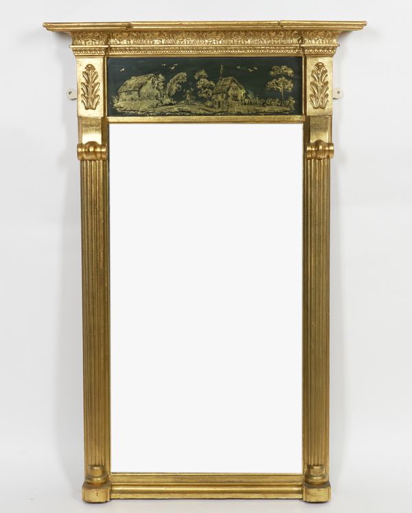 A REGENCY STYLE GILT FRAMED PIER MIRROR (2)