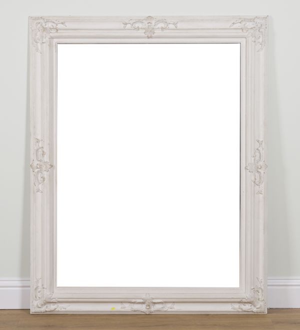 A VICTORIAN STYLE WHITE PAINTED RECTANGULAR WALL MIRROR