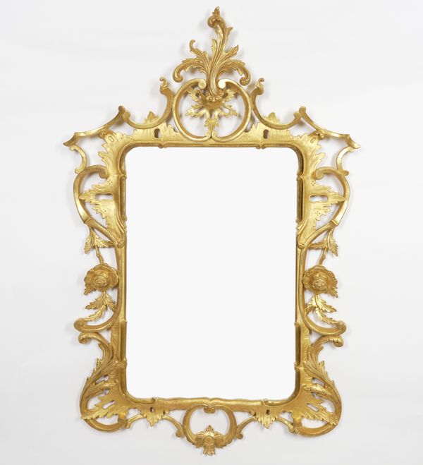 A GEORGE II STYLE GILT FRAMED WALL MIRROR