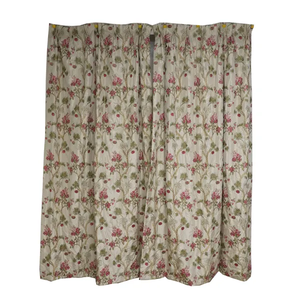 TWO PAIRS  OF FLORAL EMBROIDERED  INTERLINED CURTAINS (4)