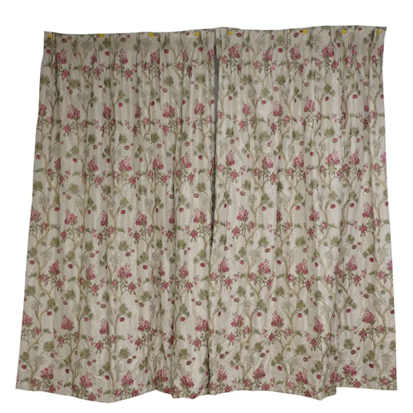 A PAIR OF FLORAL EMBROIDERED  INTERLINED CURTAINS (2)