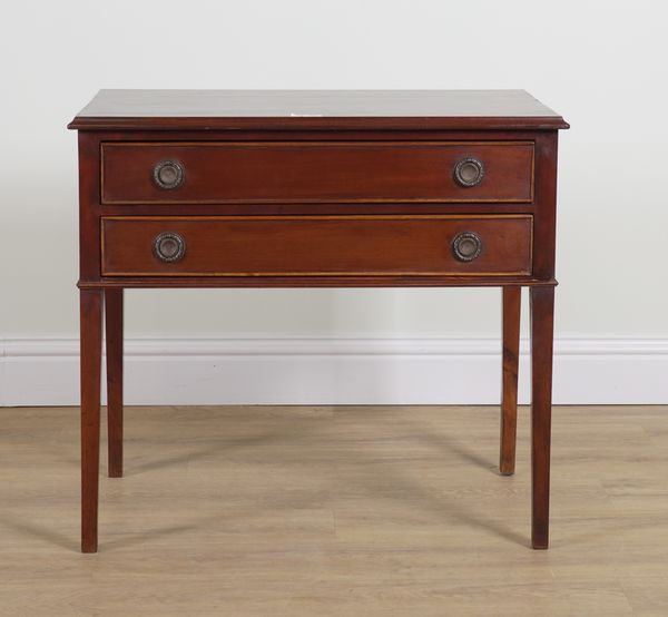 A 19TH CENTURY MAHOGANY TWO DRAWER SIDE TABLE