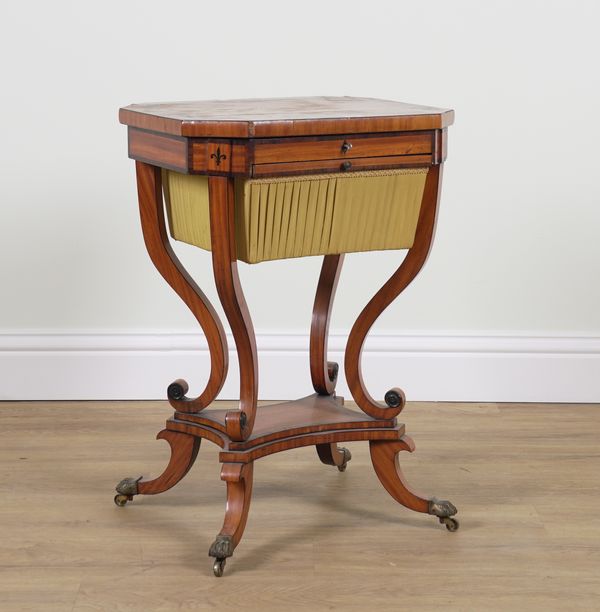 A REGENCY ROSEWOOD BANDED SATINWOOD WORK TABLE