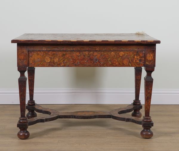 A LATE 18TH CENTURY DUTCH MARQUETRY INLAID WALNUT SINGLE DRAWER SIDE TABLE