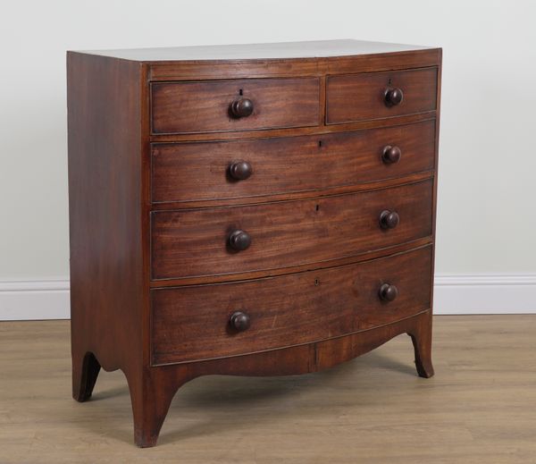 A REGENCY MAHOGANY BOWFRONT FIVE DRAWER CHEST