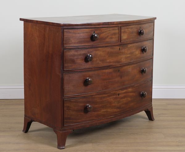 A REGENCY MAHOGANY BOWFRONT CHEST OF FIVE DRAWERS