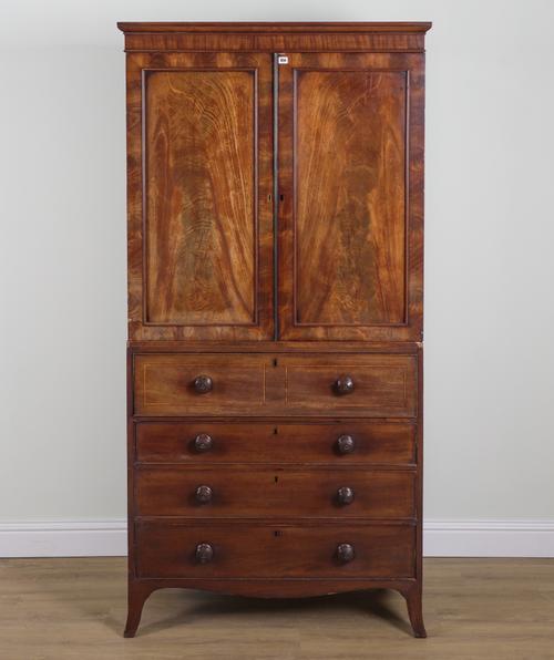 A MID-18TH CENTURY MAHOGANY LINEN PRESS