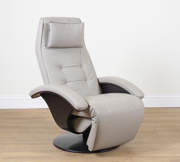 ROCHE BOBOIS; A GREY FAUX LEATHER RECLINING ARMCHAIR