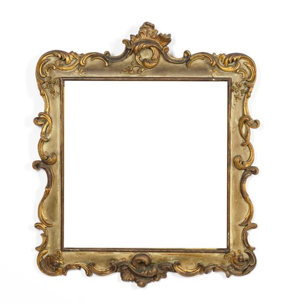 A 19TH CENTURY ITALIAN GREEN PARCEL GILT DECORATED SQUARE MIRROR (2)